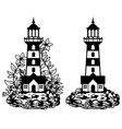 lighthouse with flowers silhouette vector image vector image