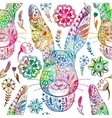 floral seamless pattern with ornamental rabbit vector image