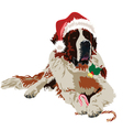 saint bernard in hat santa claus vector image