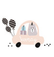 hooray quote cute polar bear on cartoon car vector image