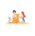 mom dad and son building sandcastle happy family vector image
