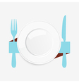 empty white plate with a blue knife and fork vector image