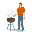 man and barbecue pop art vector image vector image
