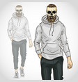 man with skull and beard and moustaches vector image vector image