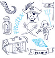 pirate set with cute parrot hand drawn cartoon vector image