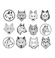 wolf icon set sketch hand drawn logo vector image