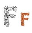 uppercase letter f in a floral design with leaves vector image