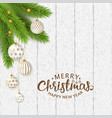 merry christmas poster with balls and branches vector image vector image