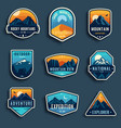 set of nine mountain travel emblems camping vector image vector image