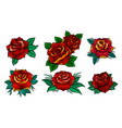 six beautiful roses in old tattoo style vector image