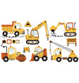 cartoon set of funny construction vehicles vector image
