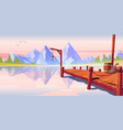 wooden pier on lake or pond morning landscape vector image