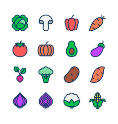 Vegetables line icons set fill outline style Vector Image
