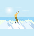 hiker mountaineer man standing on top ice snow vector image vector image