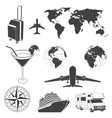 set travel icons silhouette elements vector image vector image