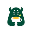 monster tea leaf drink negative space logo icon vector image