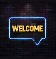 blue neon sign with welcome golden text vector image vector image