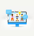 using modern computer for online video conference vector image