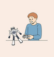 boy with toy remote controlled robot for concept vector image