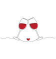 continuous one line drawing cheers two glasses vector image
