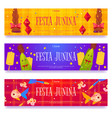 festa junina banners with braids fish and corn vector image