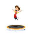 happy preschool kid jumping on trampoline vector image