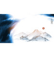 blue ink wash painting with mountain range vector image vector image