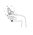 magic hands with night moth in line art style vector image