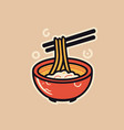 noodle in bowl with chopsticks vector image vector image