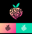 love fruit logo fresh market emblem peach leaves vector image