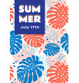 summer poster tropical leaves background vector image vector image