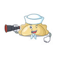 pierogi cartoon happy sailor style with binocular vector image