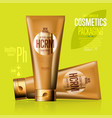 realistic cosmetic suntan cream golden container vector image vector image