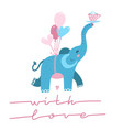 cute elephant with heart shaped balloon cartoon vector image vector image