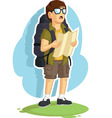 backpacker boy reading road map vector image vector image