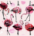 seamless watercolor pattern with flamingo birds vector image