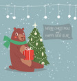 cartoon bear with merry christmas tree and happy vector image vector image