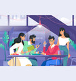 flat company with woman and man in cafe drinking vector image vector image