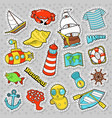 nautical marine life doodle with fish submarine vector image