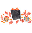 halloween gift box with fall oak leaves watercolor vector image vector image