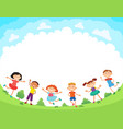children are jumping on the glade bunner cartoon vector image vector image