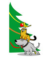 dog cat and bird decorating the christmas tree vector image vector image