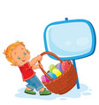 little boy is dragging a basket for easter vector image