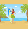beautiful girl in skirt leaves standing vector image
