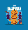 happy halloween pumpkin with witch cartoon vector image