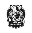monochrome logo emblem knight in helmet against vector image