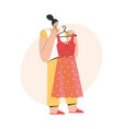 woman thinking and holding fashionable dress vector image