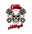 custom motorcycle skull with pistons design vector image