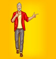 old man hipster points to sales vector image