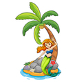 a mermaid near the coconut tree vector image